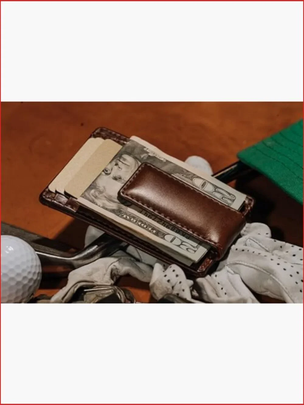 Slim Money Clip Wallet with Magnetic Clip, Full Grain Leather, 9 Card Holder,